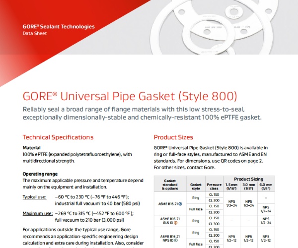 Universal Pipe Gasket (Style 800) - Data Sheet