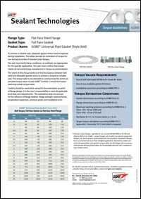 Gore Torque Table for Full Face Gasket on ASME Flat Face Steel Flanges